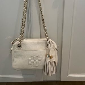 Authentic Tory Burch off white leather purse with chain and leather straps